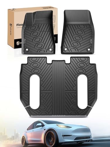 YHTAUTO Floor Mats Compatible with Tesla Model X 6-Seats 2016-2020 (Only Fit 2nd Row Seat Without Middle Console) Car Mats Custom Fit TPE Floor Liners Front & Back Seat Black Set of 3