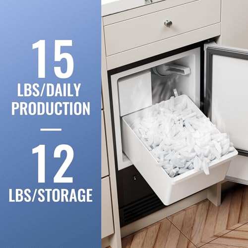 Image of Under Counter Crescent Ice Maker Machine, 15'' W Drainless Built-in Ice Maker, 15 LBS /Day with 12 LBS Storage Bin, Perfect for Commercial Home Bar, No Drain