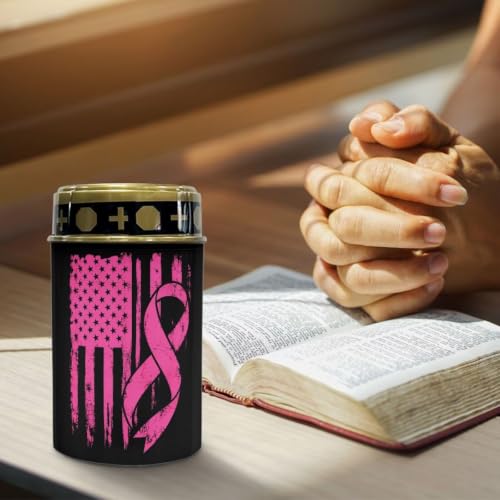 Image of Poceacles Solar Outdoor Lights Solar Grave Lights Cemetery Candles Decorative LED Automatic Flameless Candle, Pink Ribbon American Flag, Pack of 6