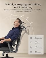 ProtoArc EC300 Bürostuhl Ergonomisch, Schreibtischstuhl mit Höhenverstellbarer Rückenlehne, Lendenwirbelstütze & Sitztiefe, Computerstuhl mit 3D-Kopfstütze für Home Office, Schwarz – Ansicht 9