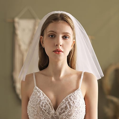changyexi Véu De Noiva Curto Para Mulheres, Véu De Noiva Para Casamento, Véu De Renda Fofo Para Desp