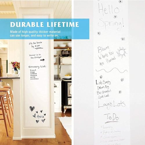 Image of Parssufy Whiteboard (60x200cm) Sticker Wall Decal,Self-Adhesive White Board Sticker Vinyl Peel and Stick Paper for School, Office, Home, Kids Drawing with 1 Marker (60 x 200 cm)