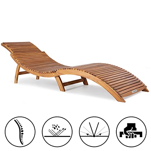 Casaria-Sonnenliege-klappbar-Holz-FSC-zertifiziert-320kg-Belastbarkeit-Tragegriff-Kofferfunktion-Garten-Balkon-Terrasse-Geschwungen-Akazie-190x60cm : Aus-Holz-gemacht....