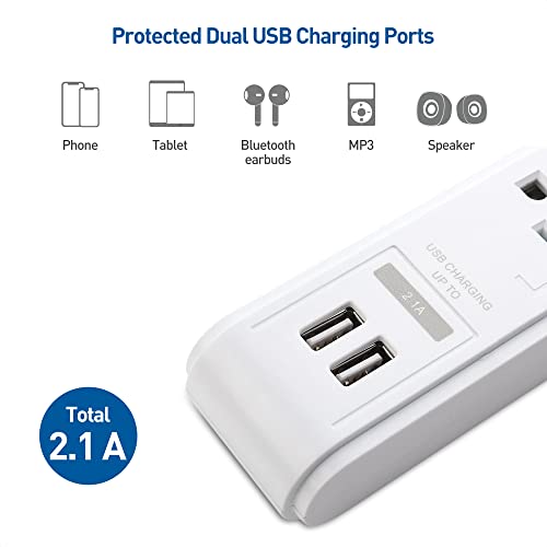 Cable Matters 2-Pack 6 Outlet Surge Protector Power Strip With Usb, 8 Ft Long Extension Cord (Surge Protector With Usb Ports) In White #TOP4