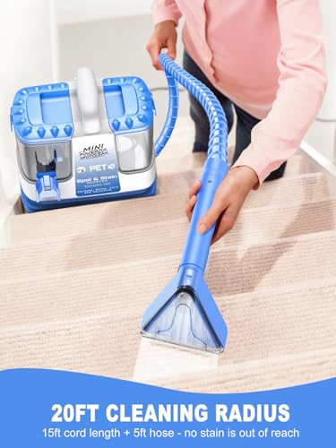 Image of Carpet Cleaner Machine, 20Kpa Powerful Suction with 5 Cleaning Tools, Cleaning Solution, Car /Auto Detailer, Lightweight Compact Design for Rug, Carpet, Car Seats, Pets, Stairs, Couches,Blue