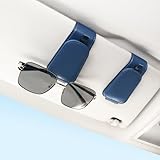 SINGARO 1 Pack Sunglass Holder for Car Visor Sunglasses Holder Clip, Universal Non-Slip Magnetic Leather Glasses Eyeglasses Hanger Mounter, Truck Interior Car Visor Accessories for Woman Man, Blue