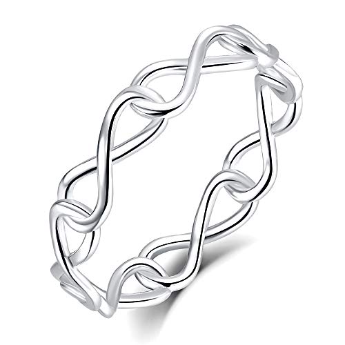 BORUO 925 Sterling Silver Ring High Polish Infinity Symbol Tarnish Resistant Comfort Fit Wedding Band Ring Size 4-122