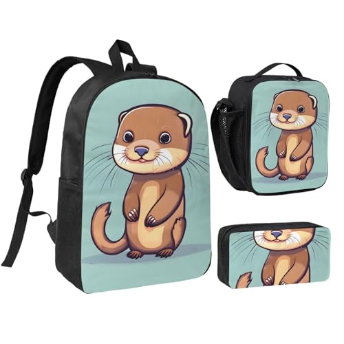 Sac à dos d'écolier à motifs loutres avec boîte repas imperméable