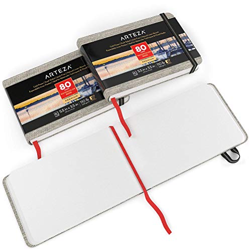 Arteza 3.5X5.5 Inch Watercolor Book, Pack Of 3, Small Pocket Pads, 80 Pages Per Journal, 110Lb/230Gsm, With Inner Pocket And Elastic Strap, Art Supplies For Watercolor Techniques And Mixed Media #TOP2