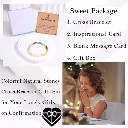 Image of Confirmation Gifts for Teenage Girls, Colorful Cross Bracelet Christian Catholic Religious Confirmation Decorations for Girls Daughter Granddaughter Niece Sister with Confirmation Card