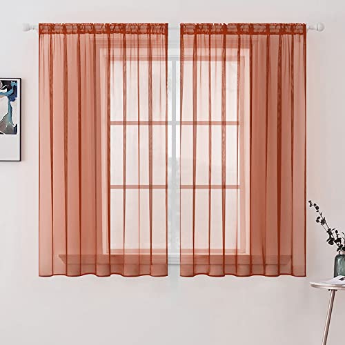 MIULEE Fall Burnt Orange Sheer Curtains 54 X 45 Inches, 2 Panels