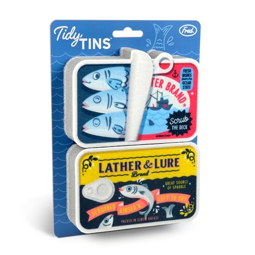 Image of Genuine Fred Tidy TINS Sardine Sponges, Set of 2, Durable Layered Sponges, Fun and Quirky Tinned Fish Inspired Kitchen Accessory, Gift-Ready Packaging