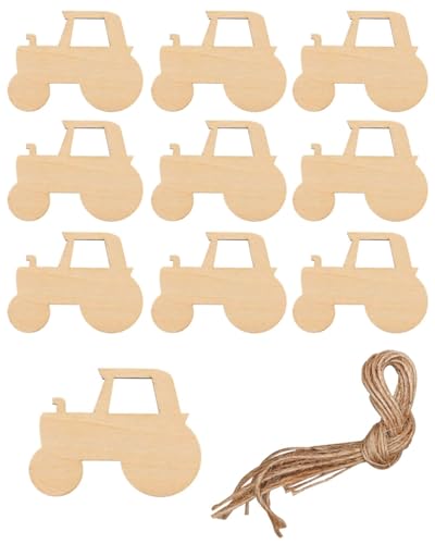 QLEUIFT 20 pcs Tractor De Dibujos Animados Tractor De Madera DIY Recortes Sin Terminar para Manualidades Mini DIY Recortes De Coche Sin Terminar Tractores De Juguete
