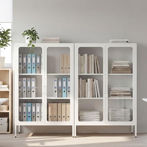 Homcom Armadio Portadocumenti In Acciaio A 2 Ante In Vetro Temperato, Schedario Da Ufficio Con Ripiani Regolabili, Mobiletto Multiuso Portaoggetti, Per Ufficio Studio Casa, 80X40X110 Cm, Bianco - 9