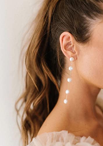 14K Silver Plated Long Pearl Drop Dangle Earrings For Women Chain Baroque Pearl Stud Jewelry For Bridal Wedding #TOP1