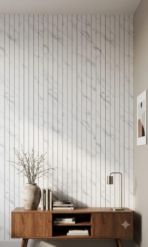 Image of RoseCraft 3D PVC SELF Adhesive Wooden Wall Panel Louver Fluted Panel Design Flexible Wallpaper ROLL - Waterproof PVC, DIY Easy‑Install (60cm x 280cm)
