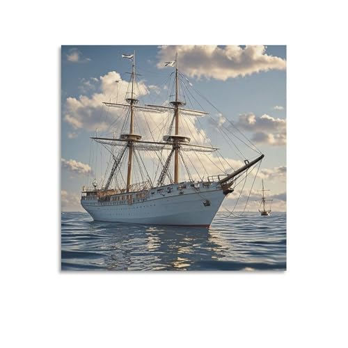 Toile murale abstraite vintage tableau blanc nautique déco mer 70 x 70 cm