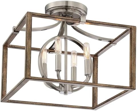 Minka Lavery 4013-280 Country Estates Semi-Flush, 4-Light, 240 Total Watts, 16.5-in H x 14-in W, Sun Faded Wood with Brushed ickel