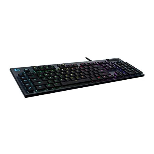 Logitech G 815 LIGHTSYNC Mekaniskt RGB-speltangentbord med platt linjär GL-knappswitch, 5 programmerbara G-knappar, USB-genomströmning, speciella multimediakontroller (renoverad)