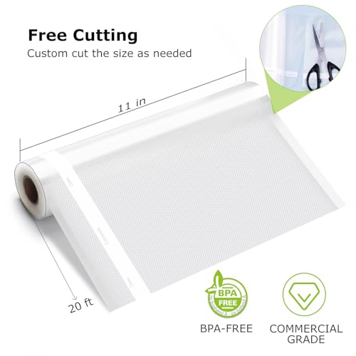 Image of Bonsenkitchen Vacuum Sealer Bags Rolls for Food, 2 Packs 11 inch x 20', Heavy-Duty Textured Material Bag, BPA-Free, Commercial-Grade, Custom-Length Bag for Food Storage & Sous Vide