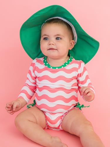Image of RuffleButts Baby Girls UPF 50+ Sun Protection Floral Printed Long Sleeve One Piece Rash Guard Swimsuit with Zipper