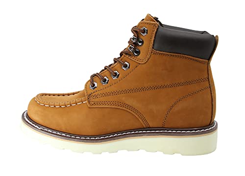 CACTUS Men's 6" Nubuck Leather Moc-Toe Work Boots with Padded Collar and Sponge Footbed - Comfortable, Lightweight, Goodyear Welt Construction, Flexible and Durable PU Sole - Model 3611M4