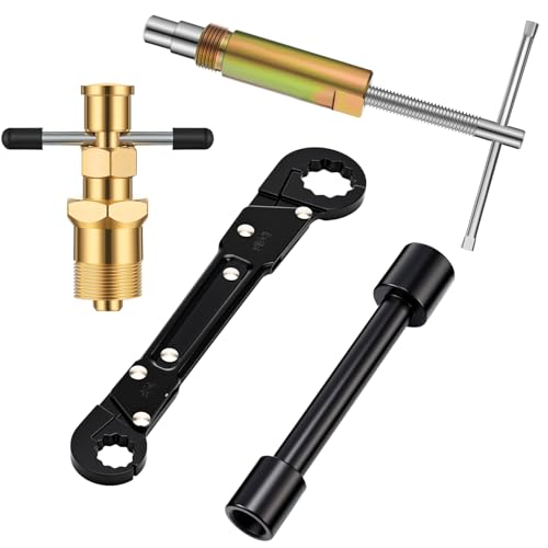 Image of 4 Pcs Angle Stop Wrench Kit Plumbing Tool, Olive Ring Removal Tool with Diameter of 1 /2 inch, 3 /4 inch, Compression Sleeve Puller for 1 /2 inch Compression Fitting, Install Angle Stop Nut(Olive,Black)