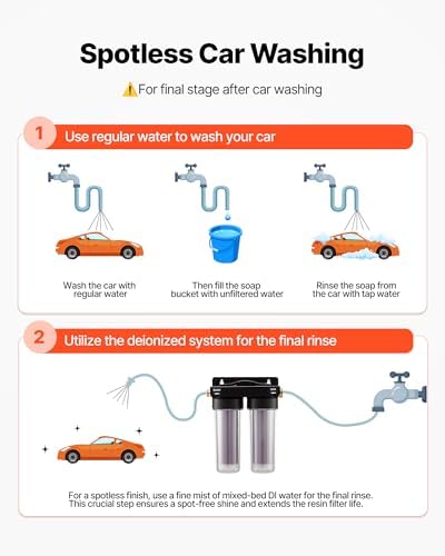 VEVOR Deionized Water System for Car Wash, Spotless Car Wash Water System with 2 x 0.5L Color Changing Resin, Spot-Free Deionized Water Filter for Cars RVs Motorcycles Windows - 3