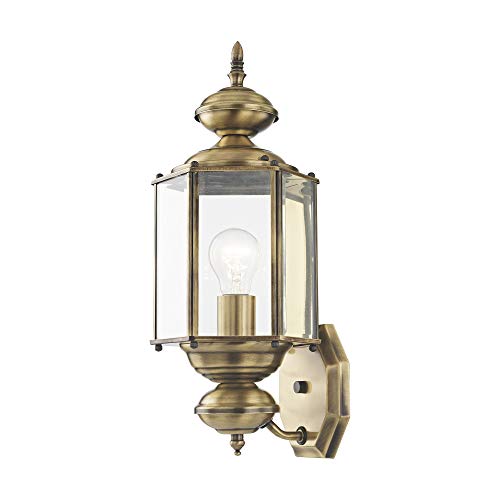 Image of Livex Lighting 2006-01 Outdoor Wall Lantern, Antique Brass | Clear Beveled Glass Shades