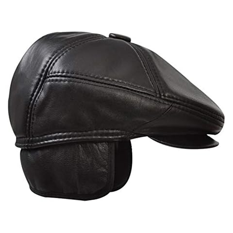 MHGLOVES Earflaps Leather Flat Cap Men, Hat Ear Flaps with Peak, Flaps, Lining Autumn Winter,Leather Ivy Beret Newsboy Gatsby Golf Flat Cap Hats (55-60CM),L Cover