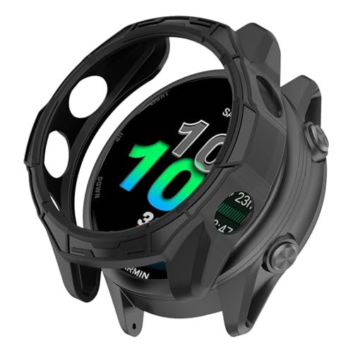 HeeNia Garmin Forerunner 570 47mm �Ή� �P�[�X �V���R���ގ� �ی�P�[�X �J�o�[ �Ռ��z�� ���y�� �_�� �Ռ��h�~ �C�菝�h�~ �ی�J�o�[ Garmin Forerunner 570 47mm �p (�u���b�N)