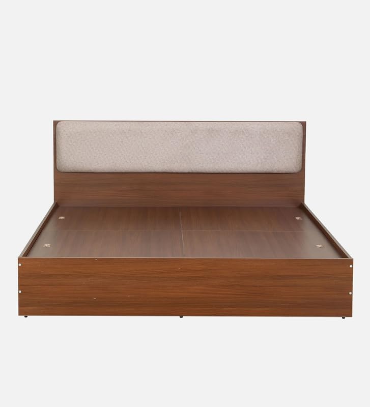 Image of Mintwud Pepperfry Solid Engineered Wood Kawasaki King Size Bed with Upholstered Headboard | Wooden Palang Without Storage | Ideal Furniture for Living Room, Bedroom, Hotel (Planked Walnut Finish)