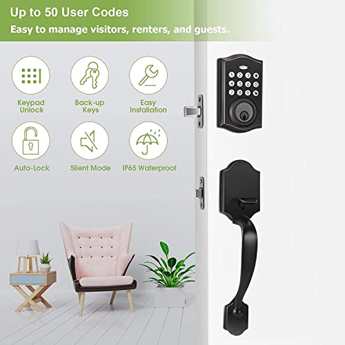 Slendor Keyless Entry Door Lock, Front Door Lock Set, Electronic Keypad Deadbolt, Front Door Handle Sets With Door Handle, Auto Lock, 50 User Codes, Anti-Peeking Password, Easy Installation #TOP3