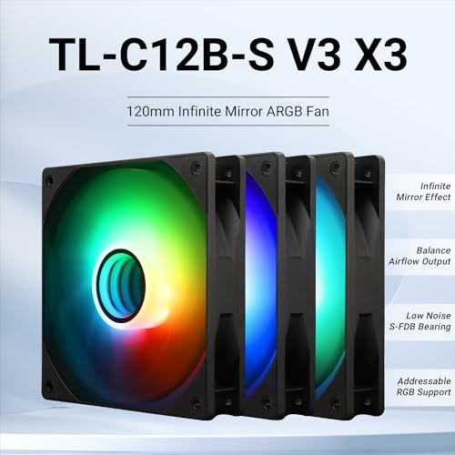 Image of Thermalright TL-C12B-S V3 CPU Fan 120mm Case Cooler Fan ARGB, 4pin PWM Connector Silent Computer Fan with S-FDB Bearing,Desktop Cooling Fan has ARGB Mirror Light Effect (3-Pack Fans)
