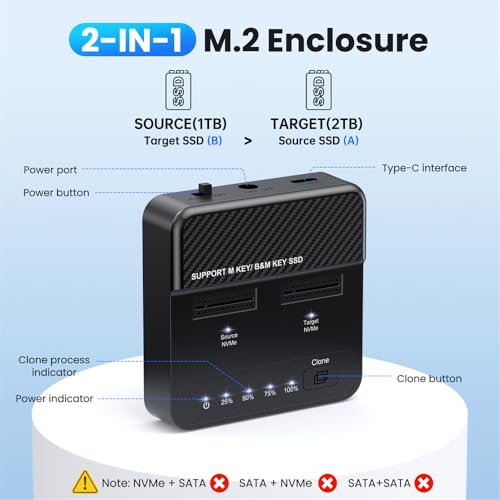 Duplicador Vertical Dual-Bay Cloner NVME M.2 USB-C miniatura 5