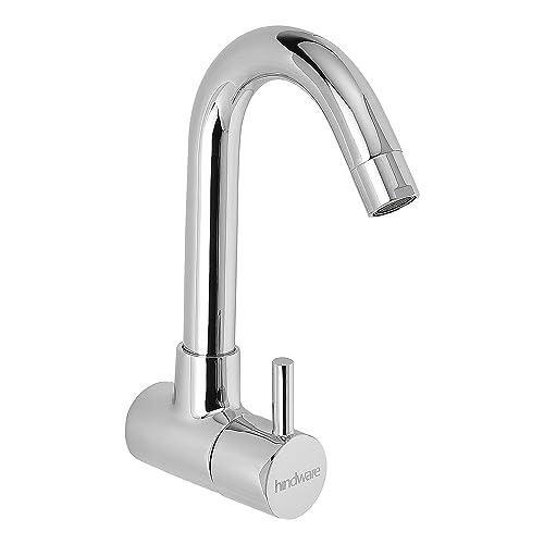 Hindware F280026CP Flora Sink Tap for Kitchen with Extended Swivel Spout - Cold Only - Wall Mounted, Brass with Chrome Finish