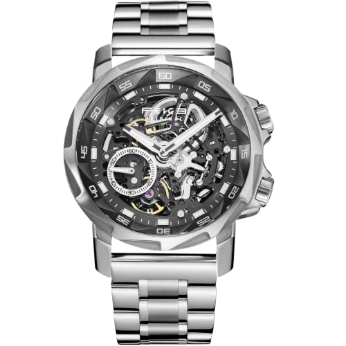 Image of FEICE FM511 Skeleton Auto Watch, Sapphire Luminous 5ATM Steel Strap.