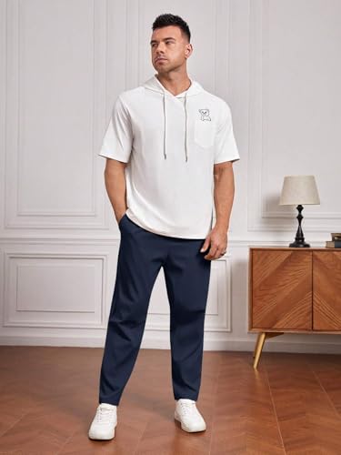 Image of SHIENZY Men's Elastic Waist Formal Trousers | Comfortable Business Casual Pants with Drawstring | Lightweight Workwear for Men | Beige Office Pants