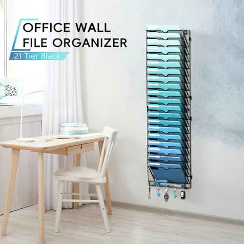 JMHUD 21-Tier Wall File Organizer and Mail Organizer with 5 Hooks, Black by JMHUD - Used condition - Image 4
