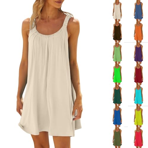 Trägerkleid Damen Sommer Strandkleid Ärmellos Spaghettiträger Kleider Einfarbig Freizeitkleid Kurz A-Linie Kleid Partykleid Maxikleid Sommerkleid...