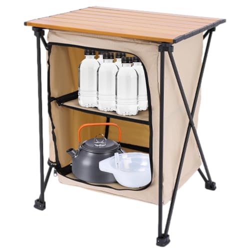 Gabinetes De Almacenamiento Para Acampar: Estación De Cocina Plegable, Organizador De Almacenamiento, Mesa De Cocina Portátil Para Barbacoa | Mesas De Barbacoa Al Aire Libre Para Acampar, Picnic, Pesc