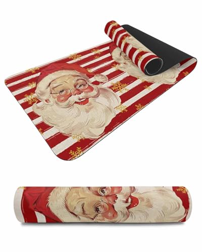 Debedcor Heat Proof Table Pads Waterproof Decorative, Red Christmas Santa Non-Slip Table Countertop Protector, Xmas Snowflake Striped Burlap Insulation Mat for Dining Room, 48 x 12 Inches