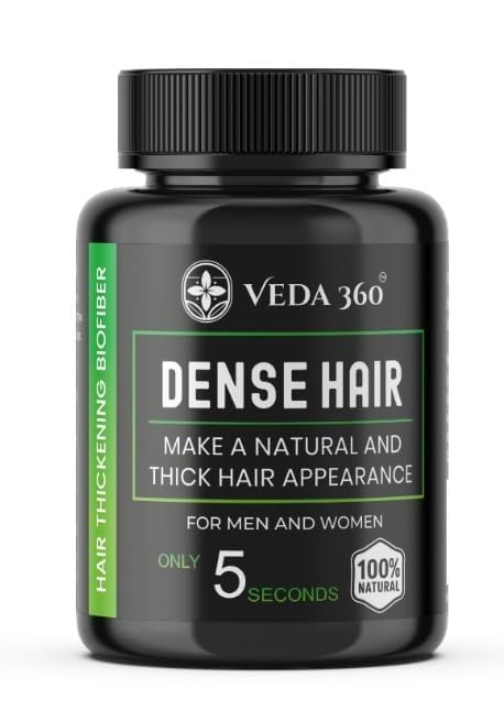 Veda 360 Dense Hair – Natural Hair Thickening Biofiber Powder for Men & Women | Instant Fuller Hair in 5 Seconds | 100% Natural
