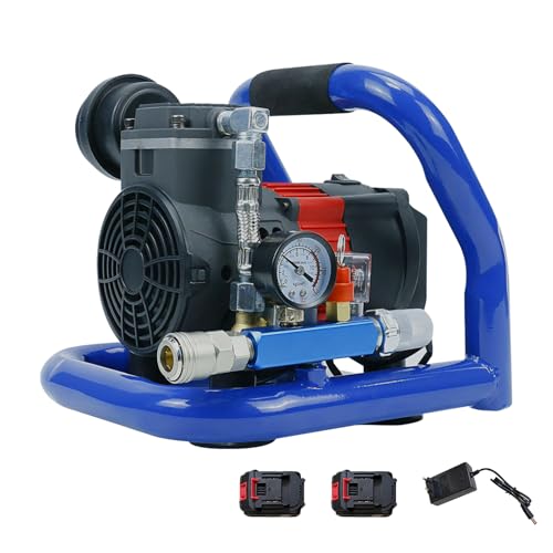 Compresor de Aire a Batería, Compresor Sin Aceite Portátil Silencioso, Presión Máxima 8 Bar, Capacidad de Botella de Gas de 1,5 L, Manómetro, Incluye Batería y Cargador