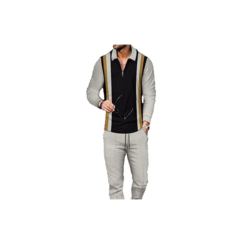 Men’s Polo Track Suit Sets Long Sleeve Mens Outfits 2 Piece Fashion Sweatsuit Comfy Casual Set for Men