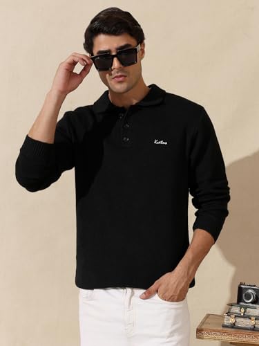 Image of Kvetoo Men's Wool Polo Collar Neck Winter Sweater Full Sleeve Solid Pullover for Casual Office Wear