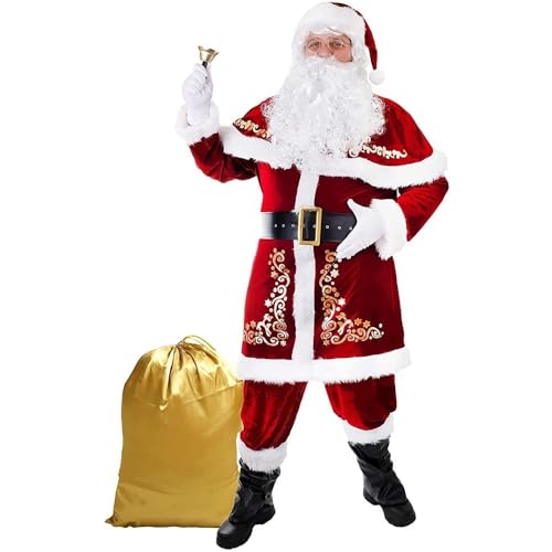 Costume de Père Noël pour animation de Noël en famille déguisement velours rouge taille L