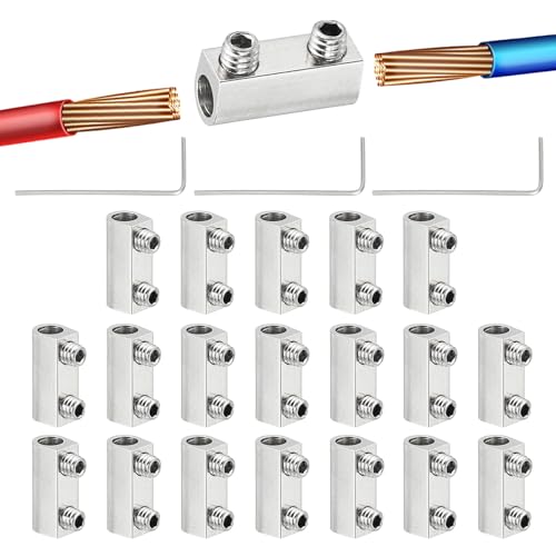 PATIKIL Steel Wire Rope Cable Clamp, 20 Pack M2.5 Wire Rope Clips 2.7mm Line Hole with End Screw Stopper and Wrench Silver Tone