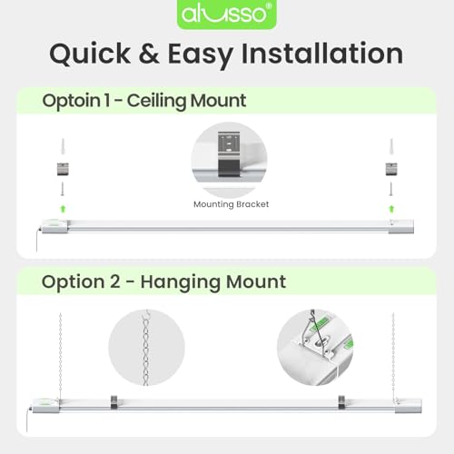 ALUSSO® LED Shop Lights 4FT for Garage, 6000LM Super Bright, Adjustable 2700K-6500K Color Temperature, 120V, Warm to Cool Daylight Linkable Shop Lights for Workshop, 4 Pack by ALUSSO - Used condition - Image 6