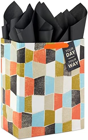 Hallmark Wrap 13″ Large Gift Bag with Tissue Paper, 130, Orange, Blue, Green, Black